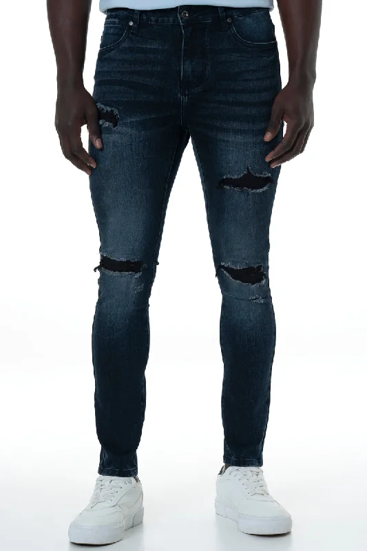 Inexpensive Men's JeansRf10 Ripped Super Skinny Jeans _ 156189 _ Dark Wash
