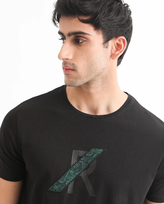 Stylish Men's HenleysRare Rabbit Men's Clayton Black Crew Neck Abstract Discharge Print Branded T-Shirt