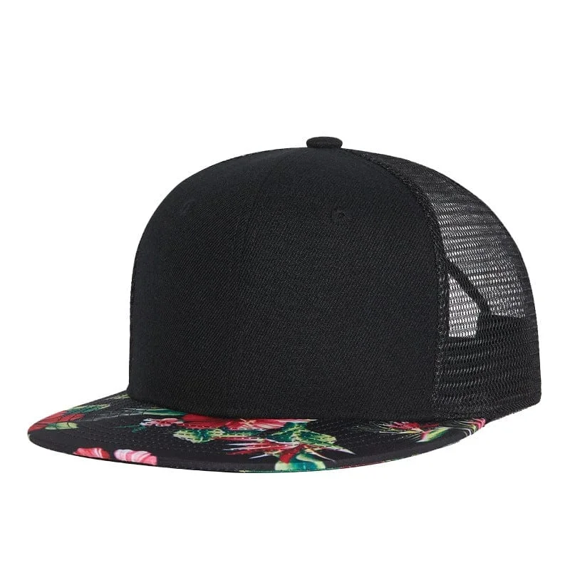 Adjustable Sun HatsMen's Street Fashion Floral Printed Mesh Splice Cap