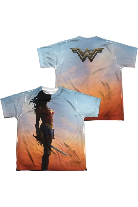 Men's Shirts with French CuffsWonder Woman Movie Poster (Front/Back Print) Short Sleeve Youth Poly Crew Tee / T-Shirt