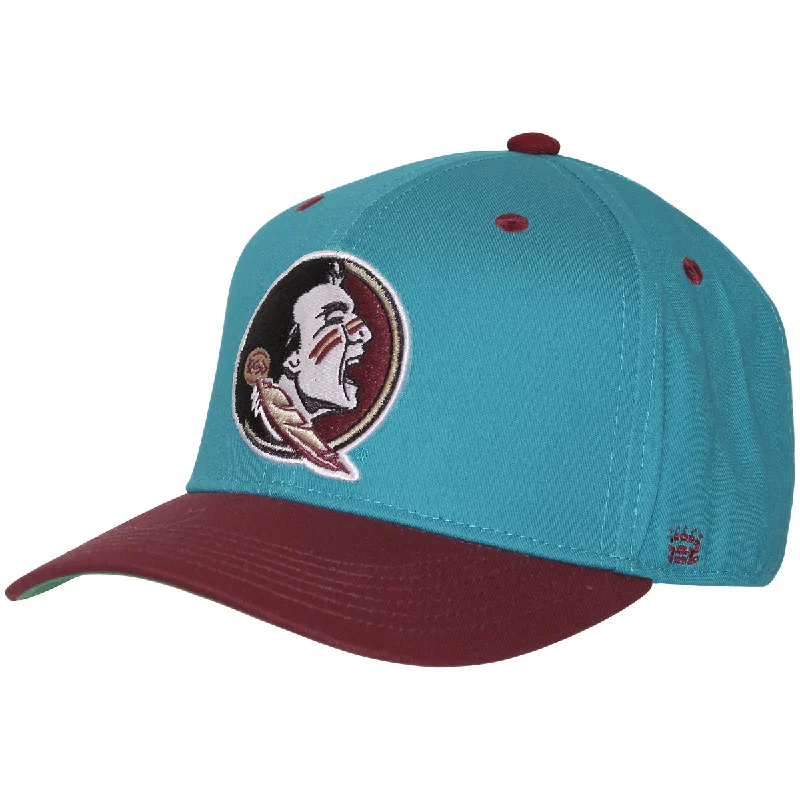 Big Size Fedora HatsHomefield Seminole Logo Adjustable Flatbill Snapback Cap - Turquoise/Garnet