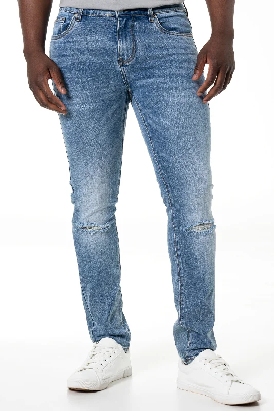 Men's Jeans for a Night OutRf02 Ripped Skinny Denim Jeans _ 140442 _ Mid Wash