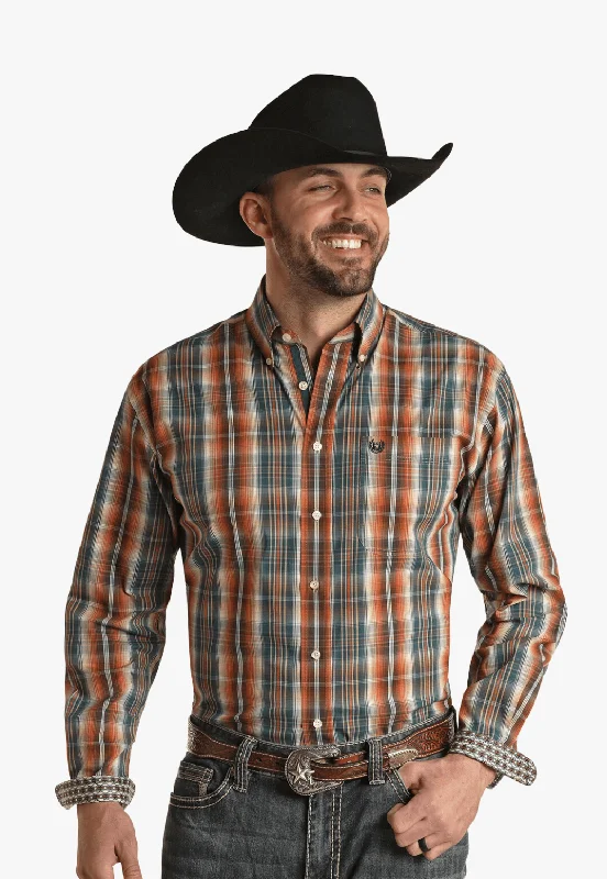 Men's Solid-Color Button-Down Shirts for VersatilityPanhandle Mens Plaid Long Sleeve Shirt