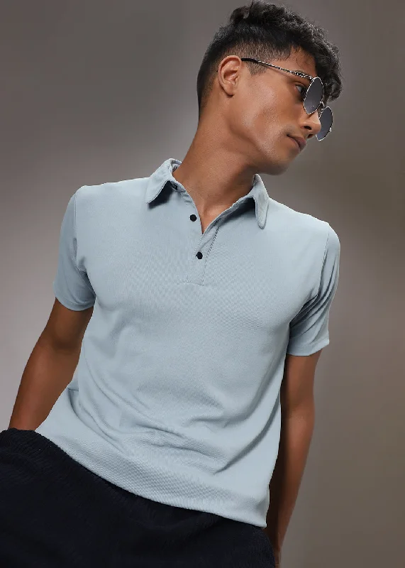 Men's Shirts with Pin CollarsLight Blue Ribbed Polo T-shirt