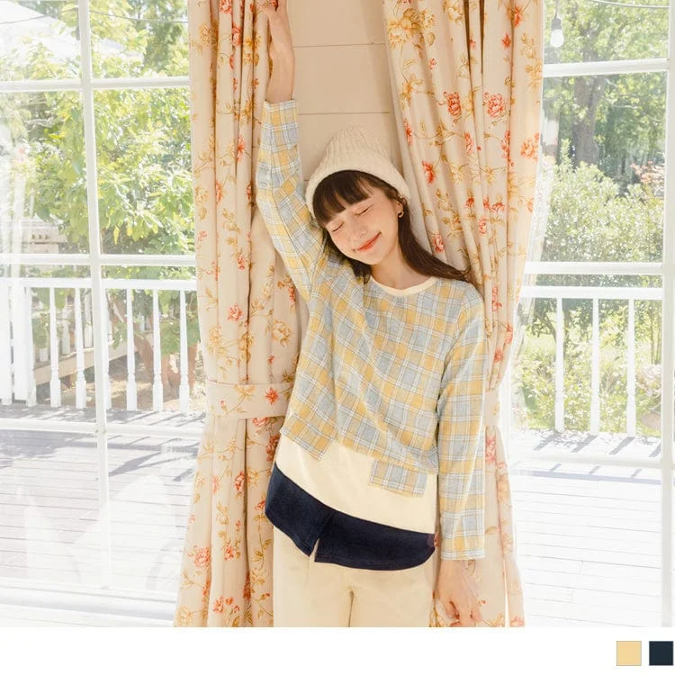 Men's Sweaters with Button-Down PlacketsFAKE TWO PIECE CHECKED PATCHED FUR TOPS