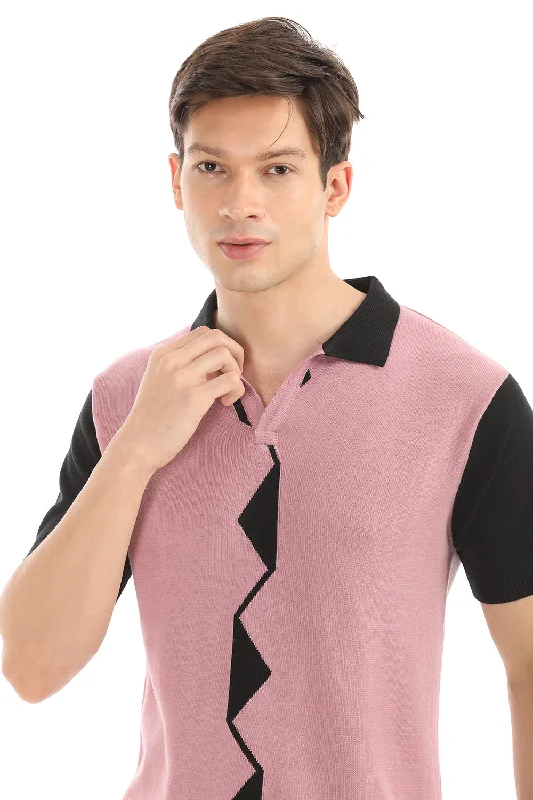 Men's Shirts with Wrinkle-Resistant FabricPink Knit Polo Half Sleeve T-Shirt