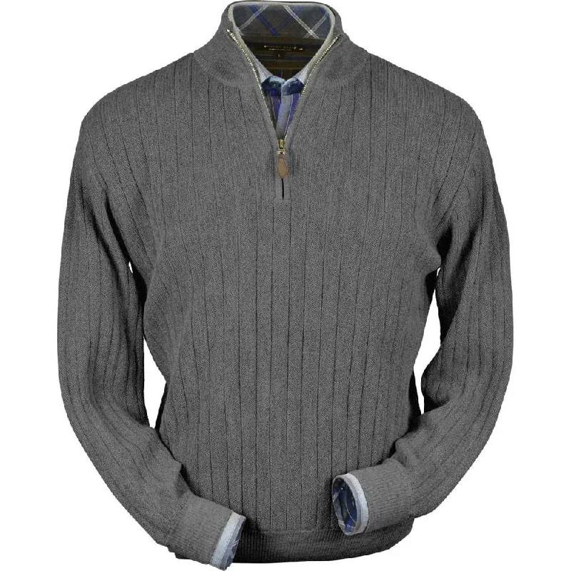 Men's Sweaters with Button-Up CollarsBaby Alpaca 'Links Stitch' Half-Zip Mock Neck Sweater in Medium Grey Heather by Peru Unlimited