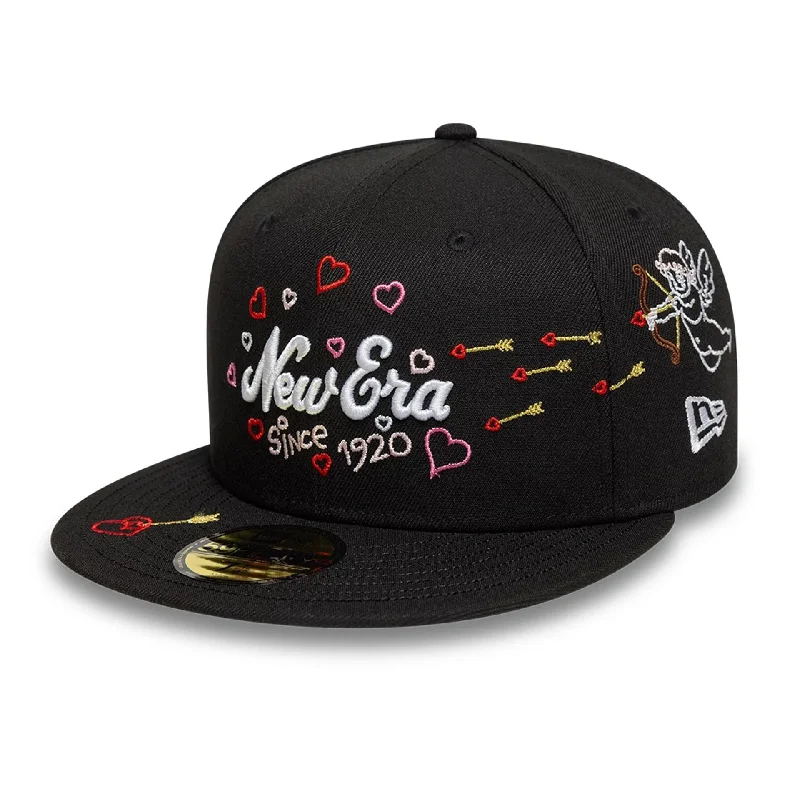 Girls' Straw HatsNew Era Valentine's Day Scribble Black 59FIFTY Fitted Cap