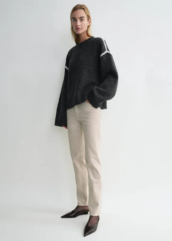 Men's Sweaters with Shawl CollarsEmbroidered wool cashmere knit grey melange