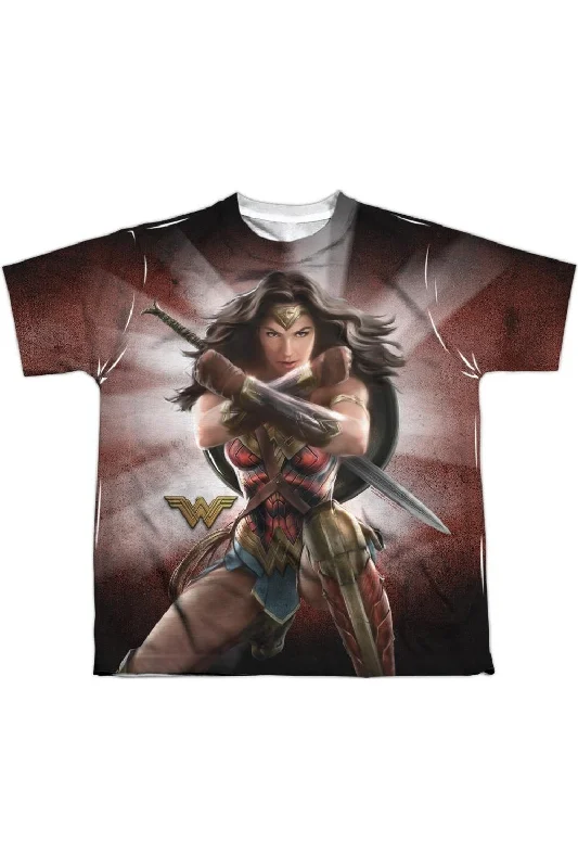 Men's Shirts with Pin CollarsWonder Woman Movie Protector Of Humanity Short Sleeve Youth Poly Crew Tee / T-Shirt