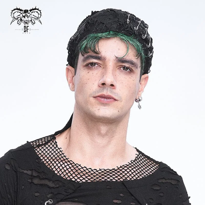 Sun-Protective Beach HatsMen's Punk Distressed Pin Lace-up Beanie