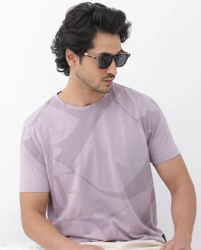 Men's Shirts for HuntingRare Rabbit Articale Mens Drew Light Purple Cotton Lycra Fabric Short Sleeve Crew Neck Slim Fit Printed T-Shirt