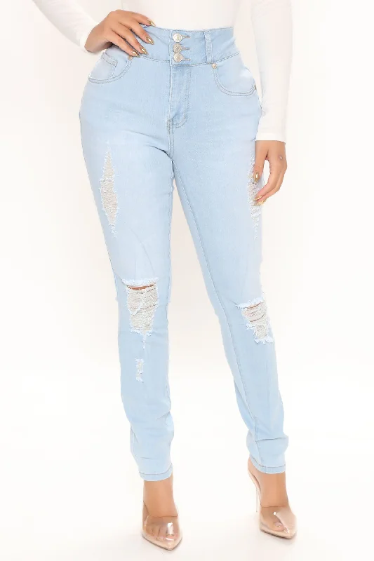 Men's Jeans Made in USAKittenAlarm - On Edge Ripped Skinny Jeans - Light Blue Wash