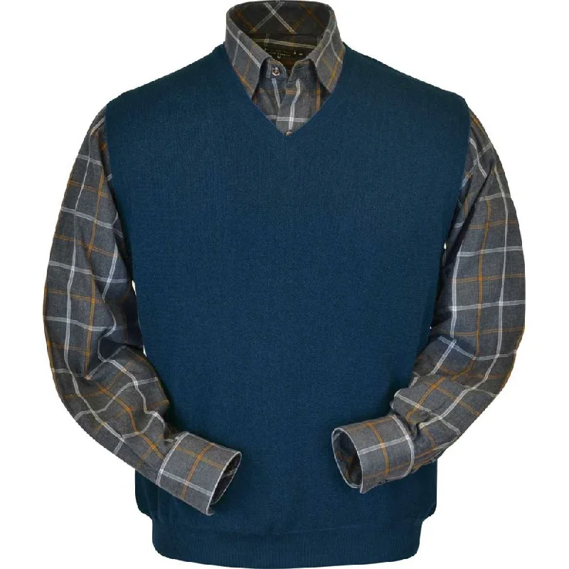 Men's Sweaters for Cold WeatherBaby Alpaca 'Links Stitch' V-Neck Sweater Vest in Midnight Blue by Peru Unlimited