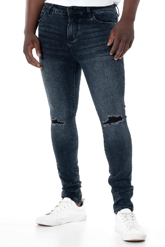 Premium Men's JeansRf10 Rip & Repair Skinny Denim Jeans _ 140452 _ Dark Blue