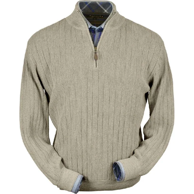 Men's Sweaters with Appliqué DetailsBaby Alpaca 'Links Stitch' Half-Zip Mock Neck Sweater in Sand Heather by Peru Unlimited