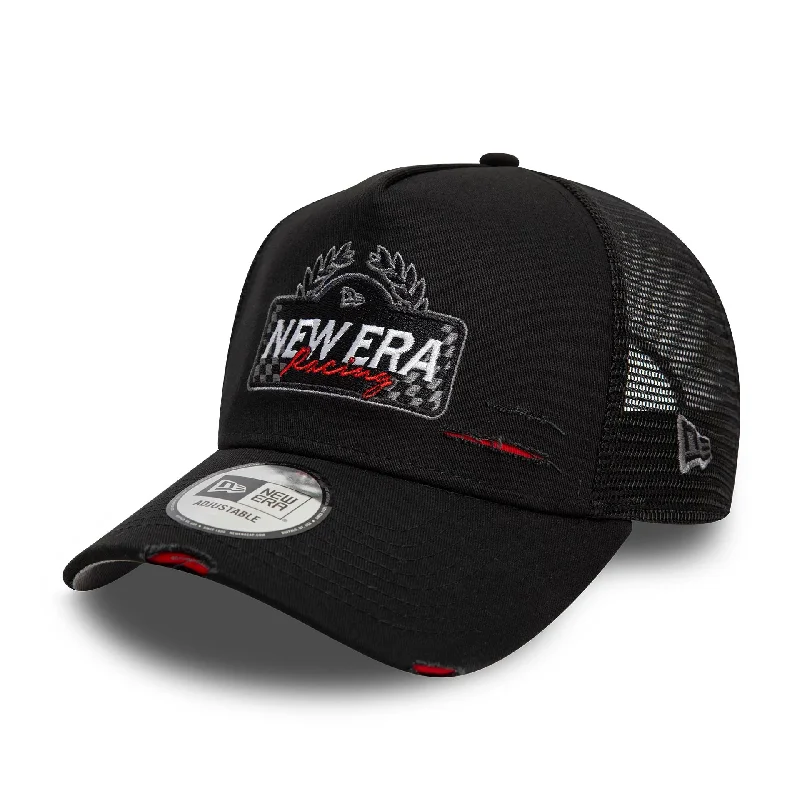 Protective Safety HatsNew Era Motorsport Black 9FORTY A-Frame Trucker Adjustable Cap