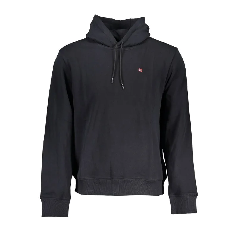 Men's Sweaters with Ribbed WaistbandsNapapijri Sleek Black Cotton Hooded Men's Sweatshirt Men's Sweaters with Ribbed WaistbandsNapapijri Sleek Black Cotton Hooded Men's Sweatshirt
