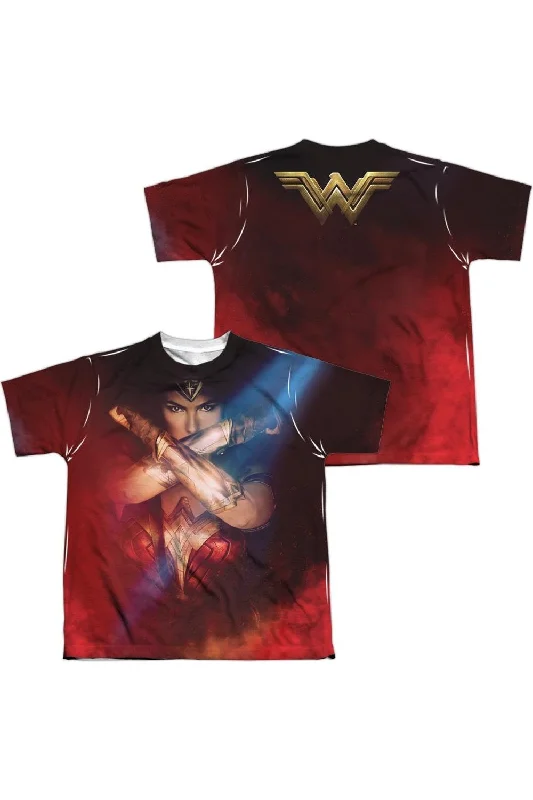 Men's Shirts with Embellished HemlinesWonder Woman Movie Arms Crossed (Front/Back Print) Short Sleeve Youth Poly Crew Tee / T-Shirt