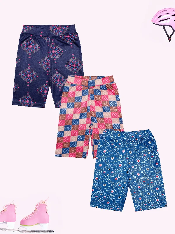 Patterned and Solid Men's Bermuda ShortsGirls Knee Length Printed Cycling Shorts Pack of 3