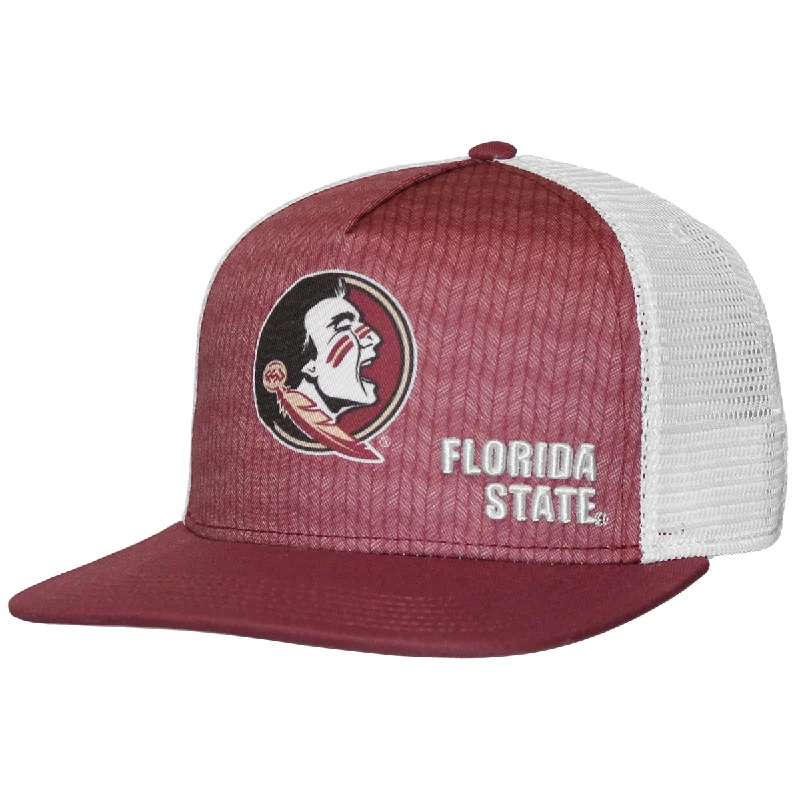 Novelty Trucker HatsLegacy Seminole Logo/Florida State Adjustable High Crown Flat Bill Cap - Garnet/White