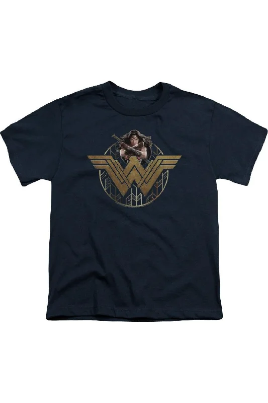 Men's Shirts with Striped PatternsWonder Woman Movie Power Stance And Emblem Short Sleeve Youth Tee / T-Shirt