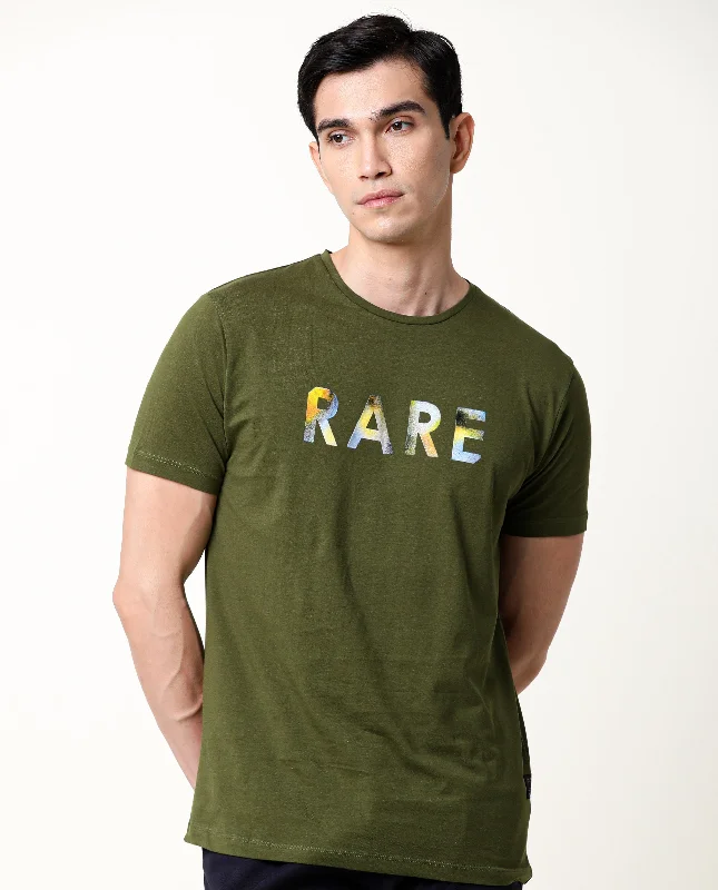Men's Shirts with Elastic WaistbandsRare Rabbit Men's Gavin Green Crew Neck HD Graphic Print Branded Half Sleeves T-Shirt