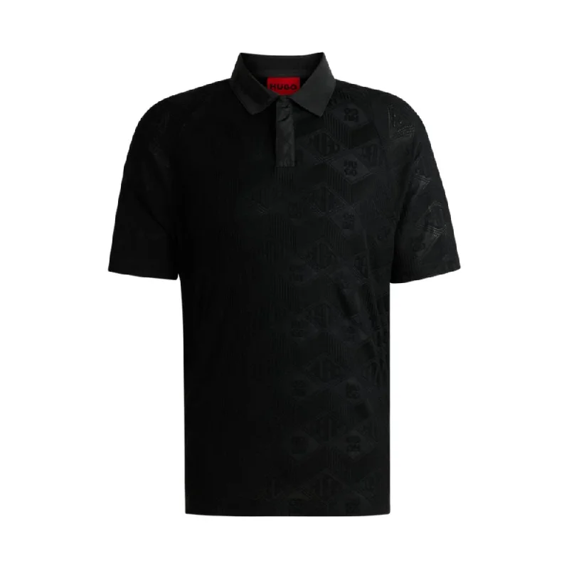 Men's Shirts with Mandarin CollarsLogo-pattern polo shirt with contrast placket