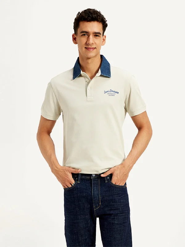 Men's Shirts with Velcro ClosuresMen's Typographic Print Slim Fit Polo T-Shirt