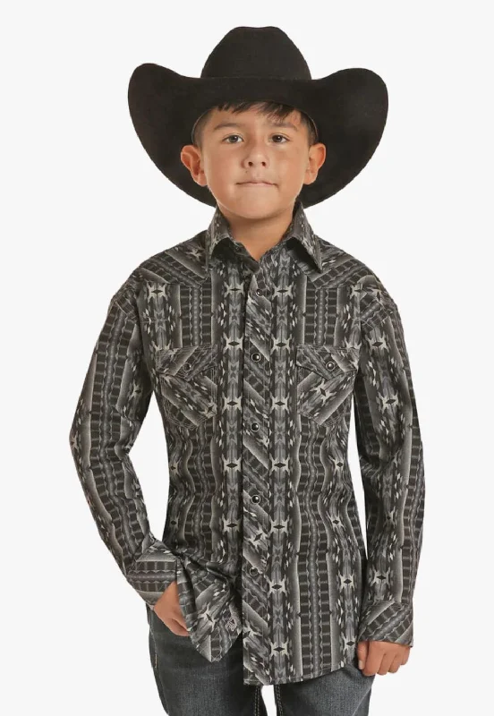Men's Neutral-Tone Shirts for Versatile StylingRock & Roll Boys Aztec Snap Poplin Long Sleeve Shirt