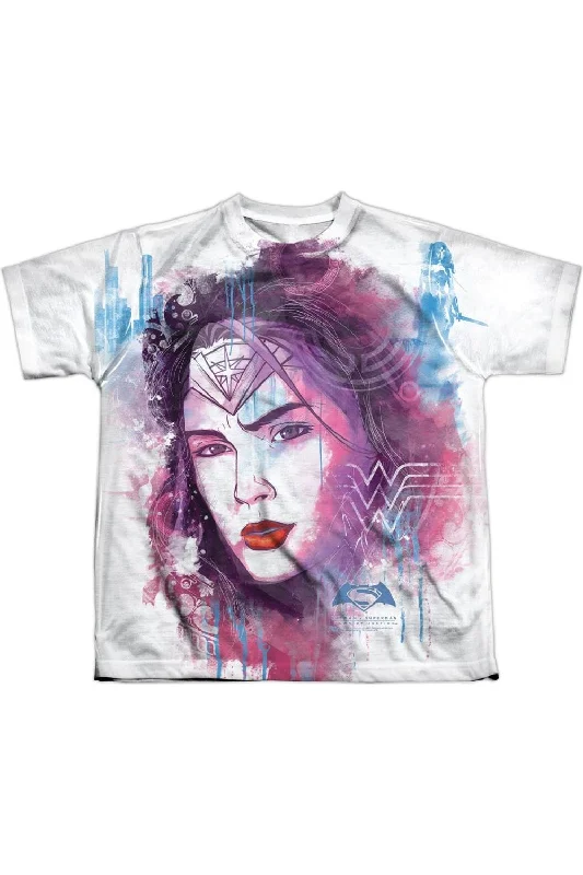 Men's Shirts with Snap ButtonsBatman V Superman Watercolor Wonder Woman Sub Short Sleeve Youth Poly Crew Tee / T-Shirt