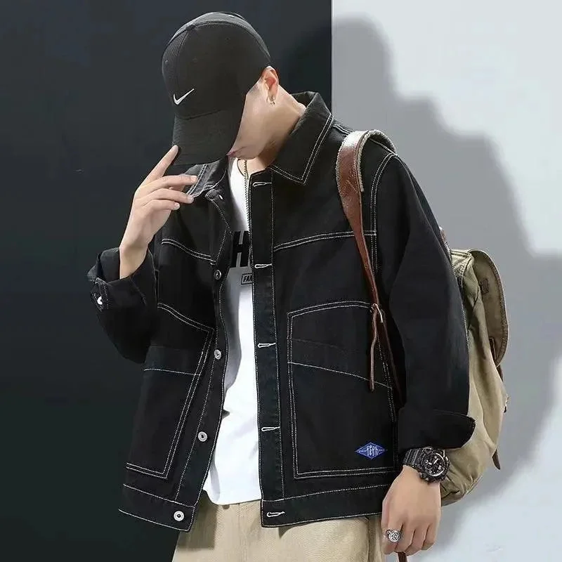 Men's Straight-Leg JeansBlack Streetwear Jean Jackets