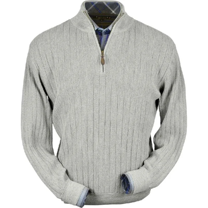 Men's Sweaters with Flat-Front DesignsBaby Alpaca 'Links Stitch' Half-Zip Mock Neck Sweater in Light Grey Heather by Peru Unlimited Men's Sweaters with Flat-Front DesignsBaby Alpaca 'Links Stitch' Half-Zip Mock Neck Sweater in Light Grey Heather by Peru Unlimited