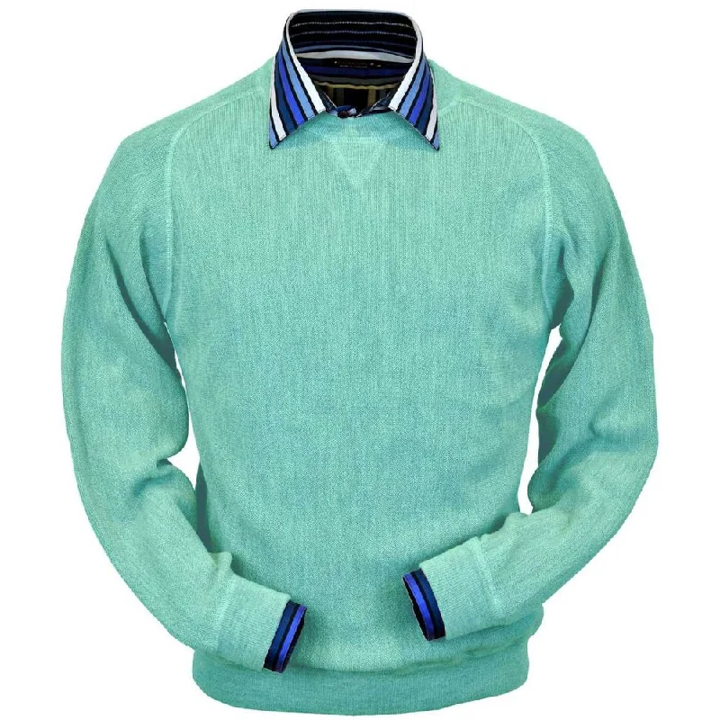 Men's Sweaters with High-Low HemlinesBaby Alpaca 'Links Stitch' Sweatshirt-Style Crew Neck Sweater in Aqua Heather by Peru Unlimited Men's Sweaters with High-Low HemlinesBaby Alpaca 'Links Stitch' Sweatshirt-Style Crew Neck Sweater in Aqua Heather by Peru Unlimited