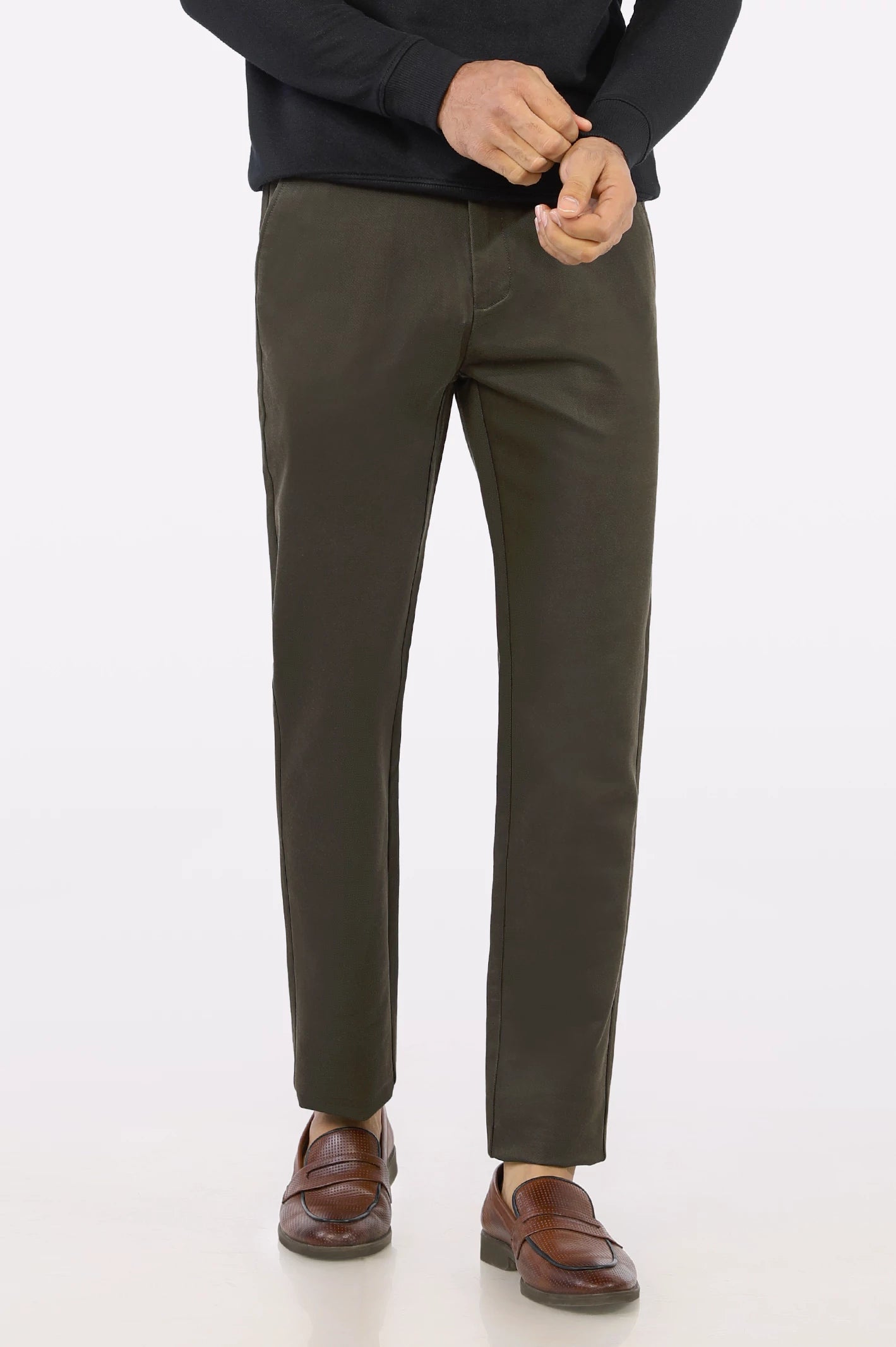 Mid-Waisted Men's JeansGreen Smart Fit Cotton Chino