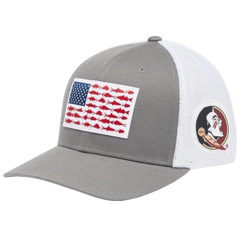 Waterproof Fishing HatsColumbia Seminoles Angler Flag PFG Mesh Flexfit Structured Ball Cap - Titanium