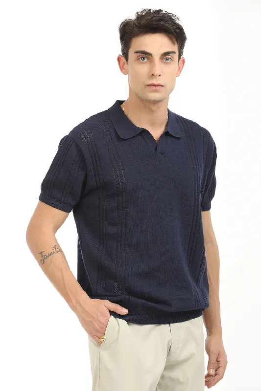 Men's Sleeveless TopsNavy Blue Stripe Polo T-Shirt