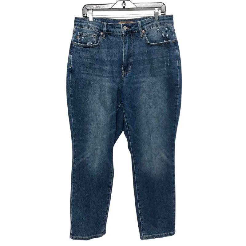 Leather Patch Embellished Men's JeansJeans Straight By Judy Blue In Blue Denim, Size:14
