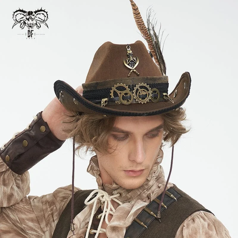 Formal Top HatsMen's Gothic Skull Feather Cowboy Hat