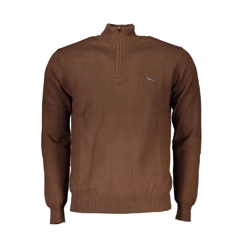 Trendy Men's Oversized SweatersHarmont & Blaine Chic Brown Half-Zip Cotton Men's Sweater