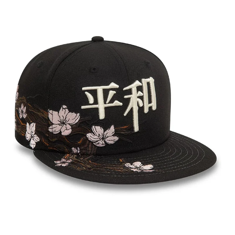 Vibrant Baseball HatsNew Era Cherry Blossom Peace Black 59FIFTY Fitted Cap