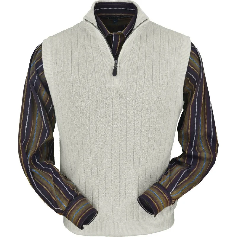 Essential Men's V-Neck SweatersBaby Alpaca 'Links Stitch' Ribbed Zip-Neck Sweater Vest in Natural Vanilla by Peru Unlimited