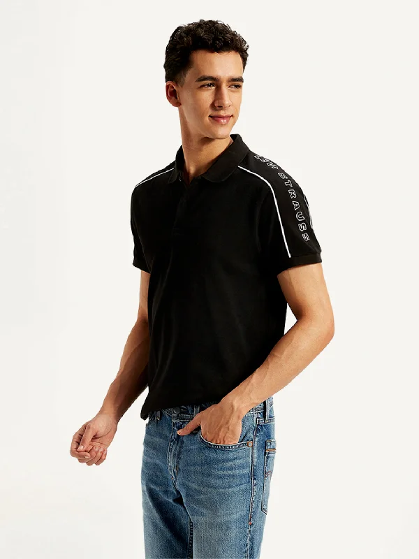 Men's Shirts with Contrast CollarsMen's Typographic Print Slim Fit Polo T-Shirt