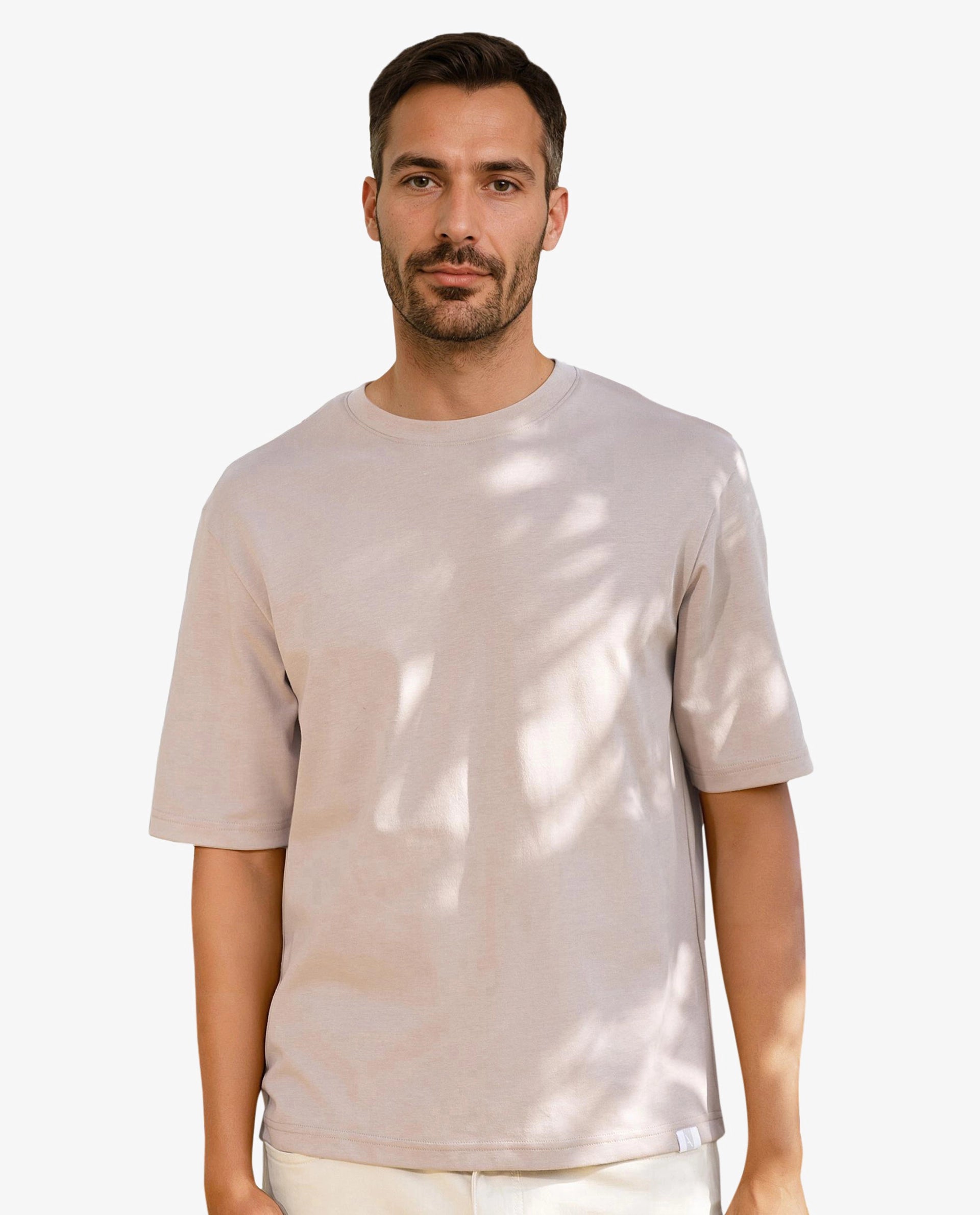 Men's Performance Shirts for SportsRare Rabbit Men's Qlo Dusky Pink Cotton Polyester Fabric Short Sleeve Crew Neck Oversized Fit Solid T-Shirt