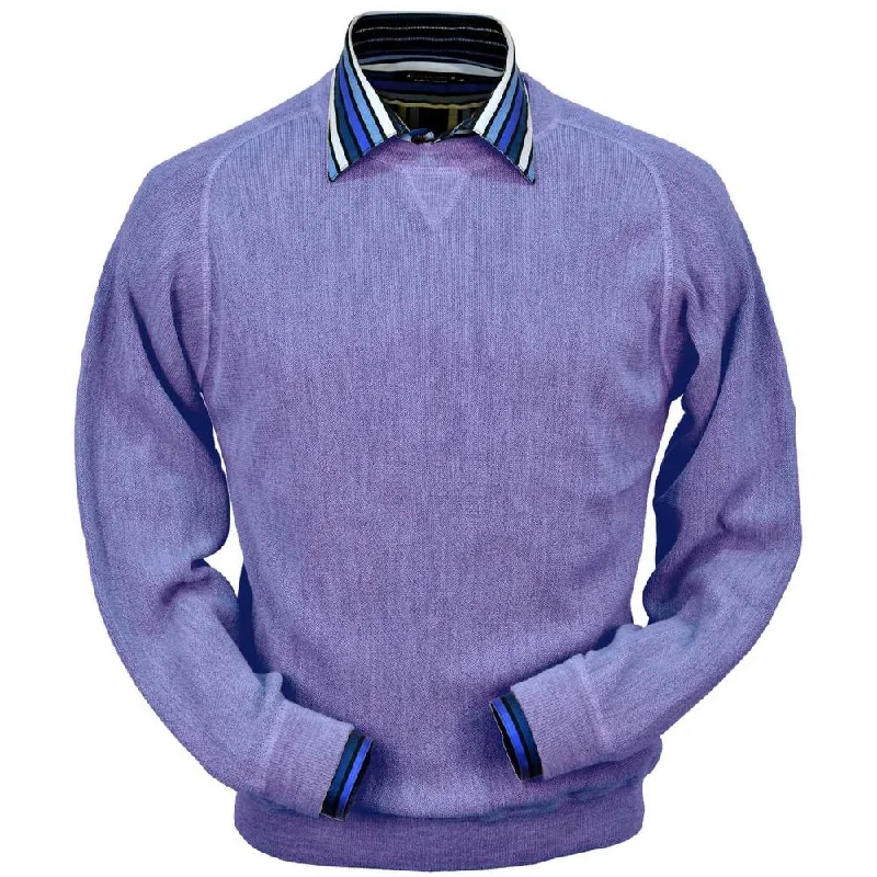 Fashionable Men's Crew-Neck SweatersBaby Alpaca 'Links Stitch' Sweatshirt-Style Crew Neck Sweater in Lilac Heather by Peru Unlimited