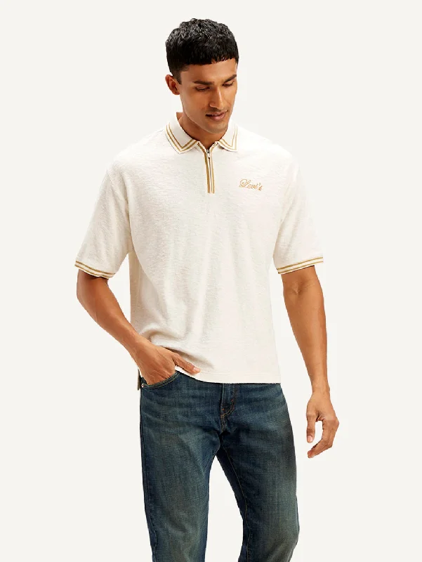 Men's Shirts with Checkered PatternsMen's Knitted Off-White Polo T-shirt