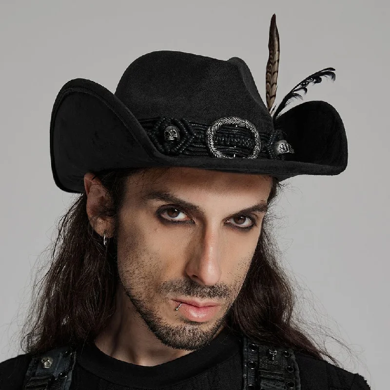 Relaxed Beanie HatsMen's Punk Tassels Feather Skull Hat