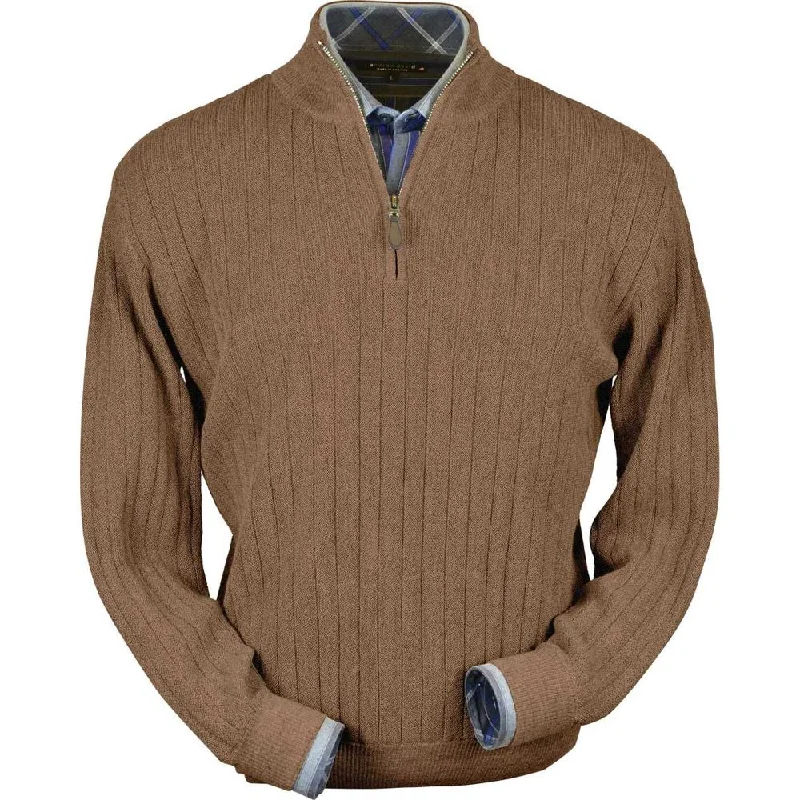Men's Sweaters with Short SleevesBaby Alpaca 'Links Stitch' Half-Zip Mock Neck Sweater in Vicuña (Size Medium) by Peru Unlimited