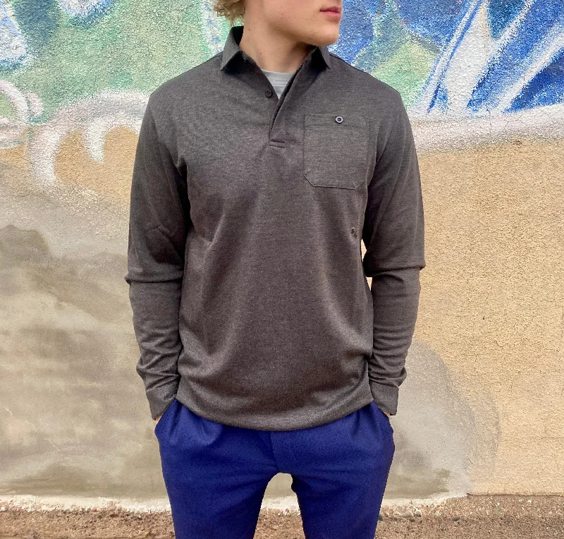 Warm Men's Fleece-Lined TopsLeo Chevalier Long Sleeve Polo Shirt - 621531