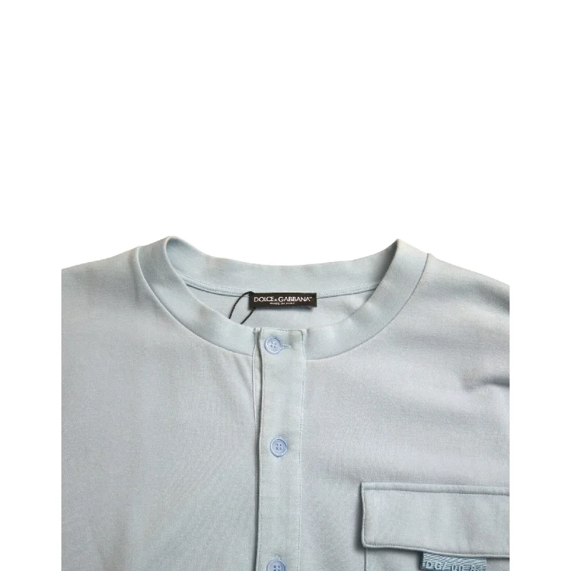 Men's Sweaters with Elastic WaistbandsDolce & Gabbana Elegant Light Blue Cotton Blend Crew Neck Men's Sweater Men's Sweaters with Elastic WaistbandsDolce & Gabbana Elegant Light Blue Cotton Blend Crew Neck Men's Sweater